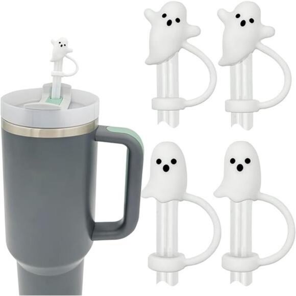 Cute Ghost Straw Covers Cap Compatible with Stanley Cup 30 40 oz, 4PCS Silicone - Picture 7 of 7